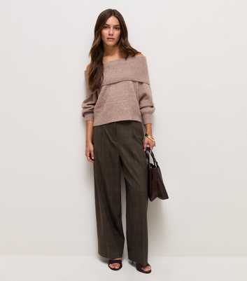 Petite Brown Check Tailored Wide Leg Trousers