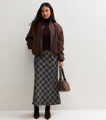 Petite Grey Checked Bias Cut Midi Skirt