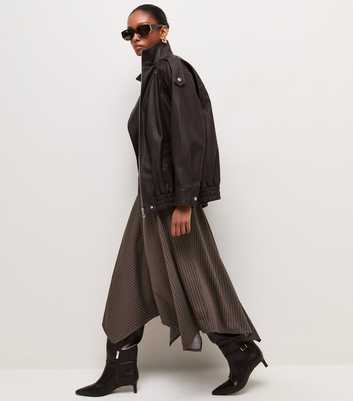 Brown Pinstripe Hanky Hem Midi Skirt