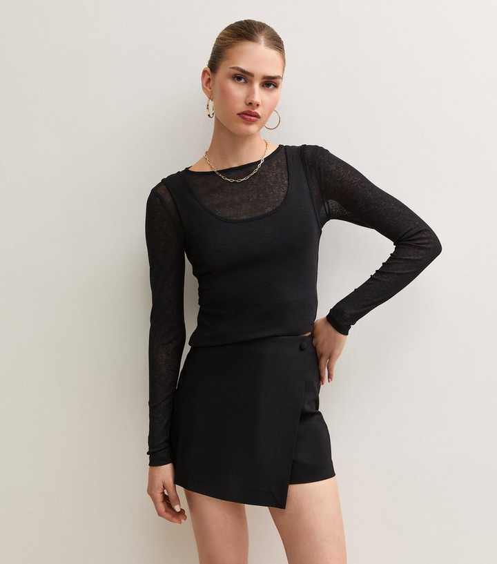 Black Tailored Wrap Skort