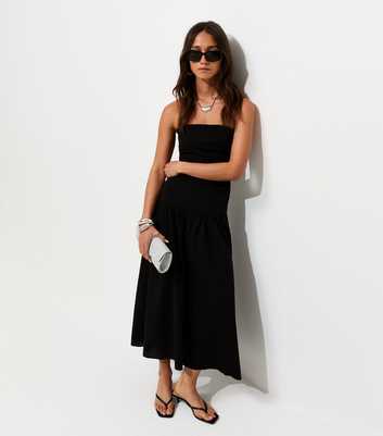 Black Contrast Skirt Bandeau Midi Dress