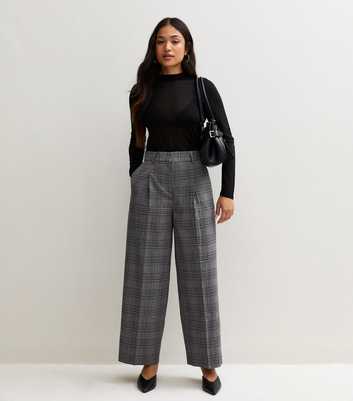 Petite Grey Checked Wide Leg Trousers