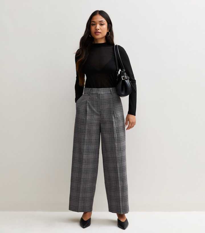 Petite Grey Check Wide Leg Trousers