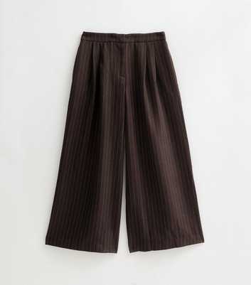 Petite Brown Pinstripe Wide Leg Tailored Trousers