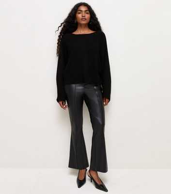 Petite Black Faux Leather Kick Flare Trousers