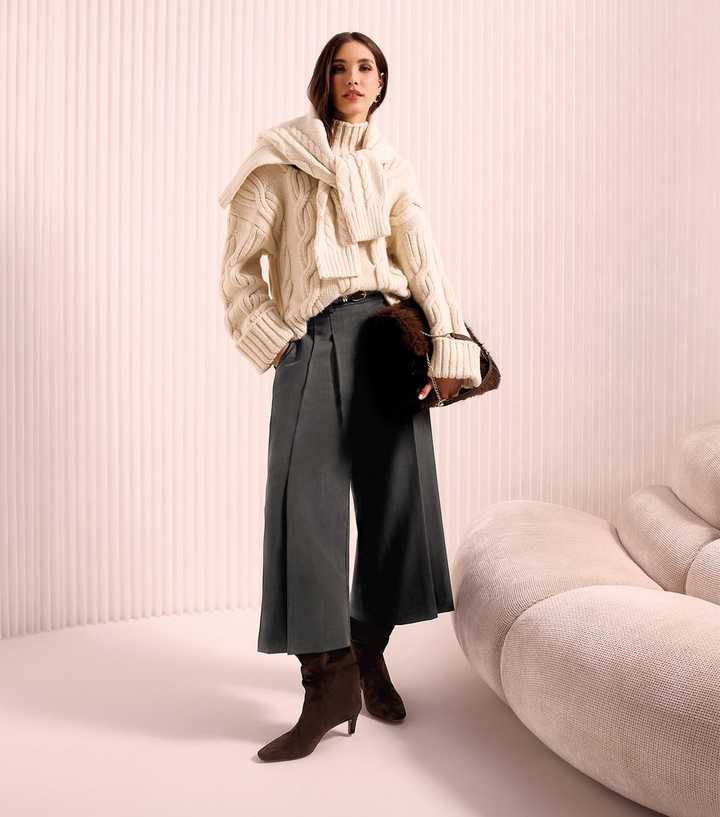 Dark Grey Front Pleat Culottes