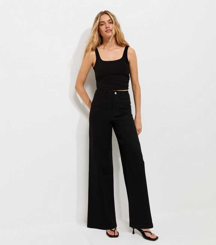 Black Twill High Waist Stretch Wide Leg Jeans