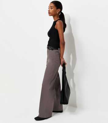 Dark Grey Twill High Waist Stretch Wide Leg Jeans