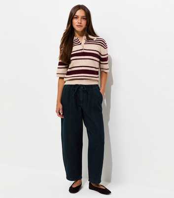 Petite Blue Cotton Denim Barrel Leg Joggers