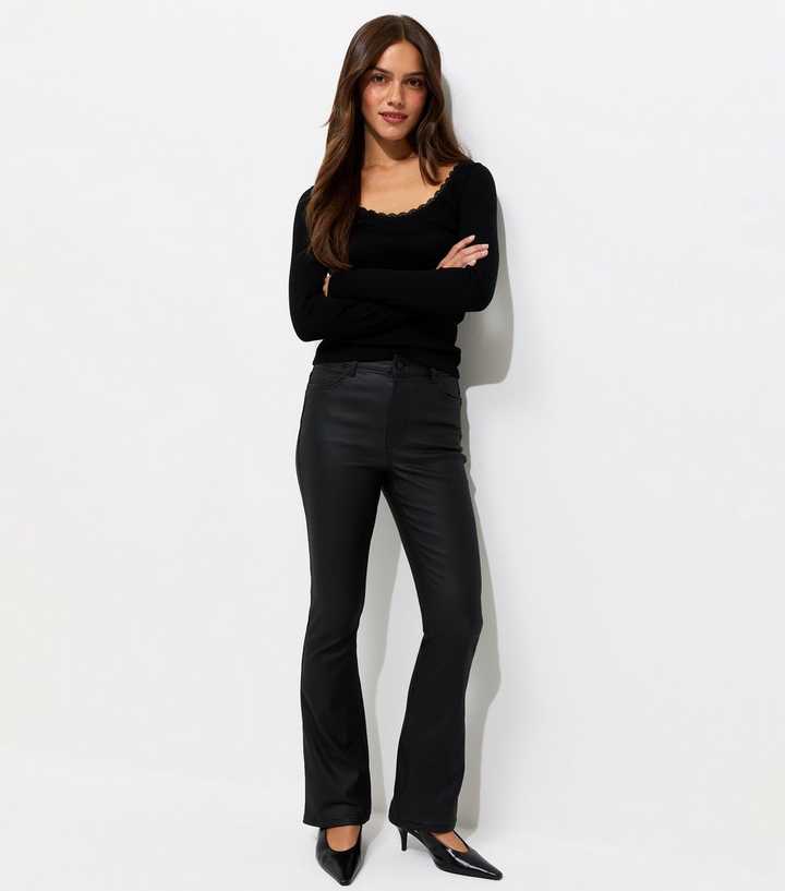 Petite Black Coated Bootcut Jeans