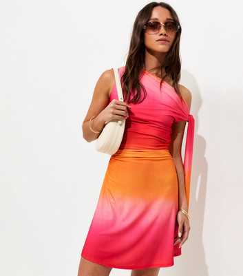 Pink Ombre Fallen Shoulder Mini Dress
