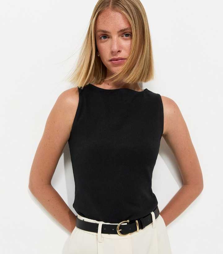 Premium Black Heavyweight Cotton Slash Neck Top