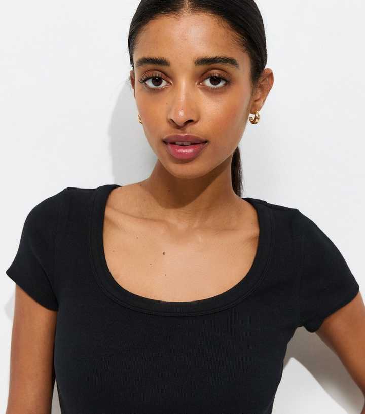 Premium Black Heavyweight Cotton Scoop Neck T-Shirt