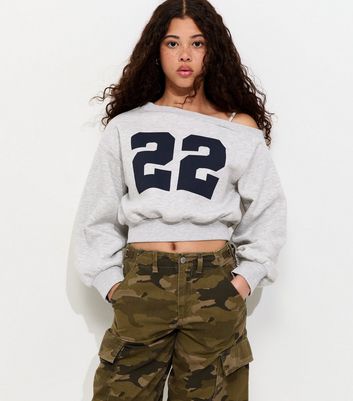 Girls Light Grey 22 Logo Off Shoulder Jumper