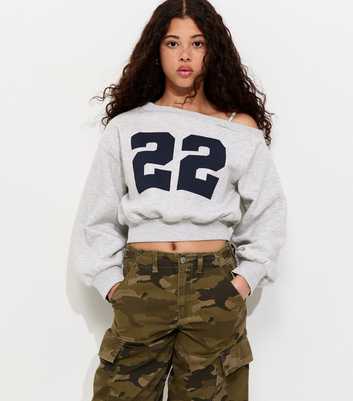 Girls Light Grey 22 Logo Off Shoulder Jumper