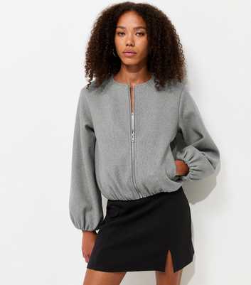 Light Grey Collarless Zip Through Bomber Jacket