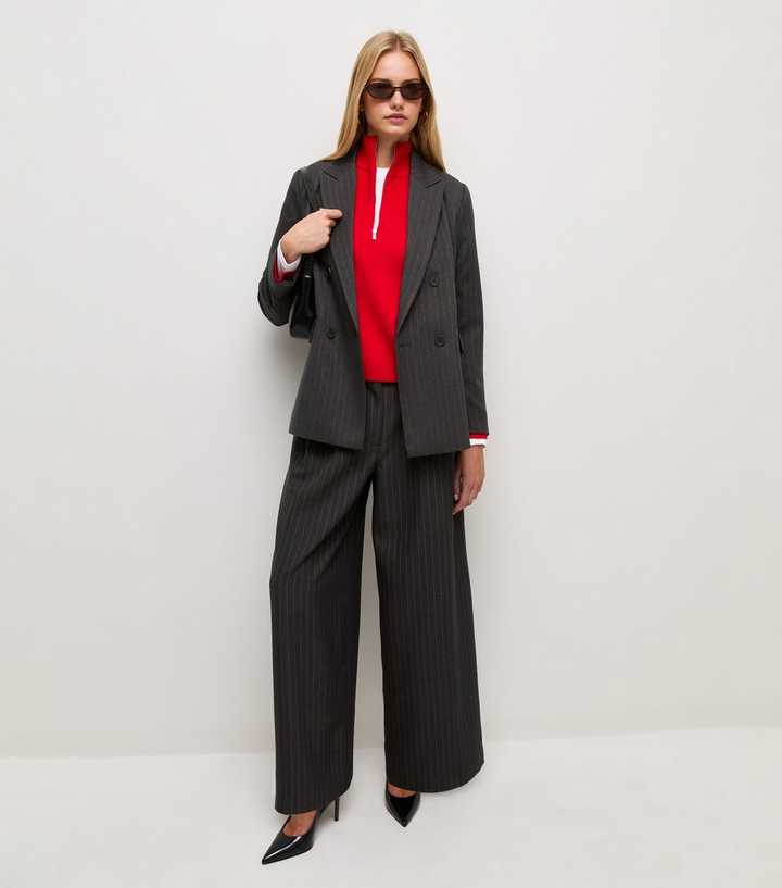 Grey Pinstripe Double Breasted Blazer
