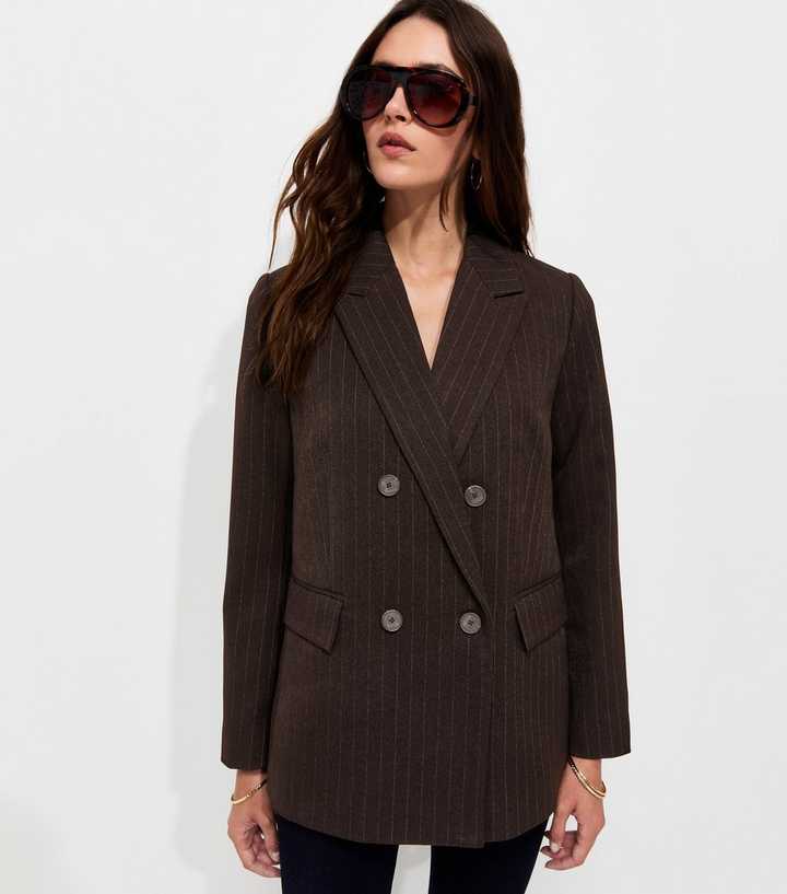 Brown Pinstripe Double Breasted Blazer