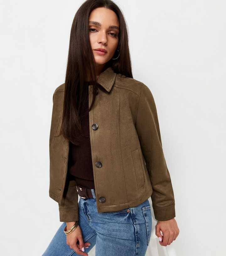 Dark Khaki Faux Suede Shacket
