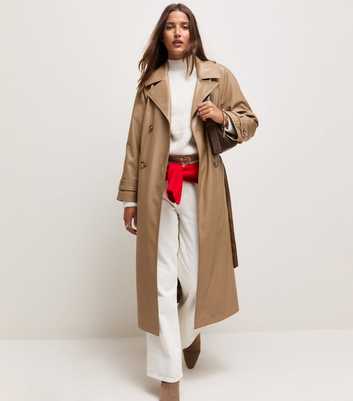 Camel Faux Leather Longline Trench Coat