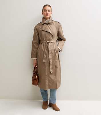 Stone Cotton Belted Trench Coat