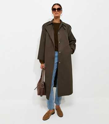 Dark Khaki Cotton Belted Trench Coat