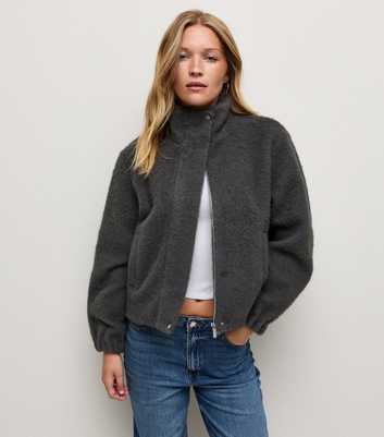 Dark Grey Textured Funnel Coat