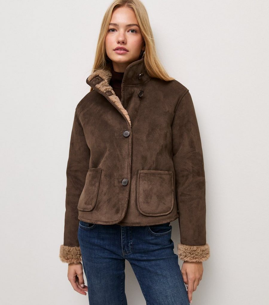 Faux Shearling Suede Short Coat