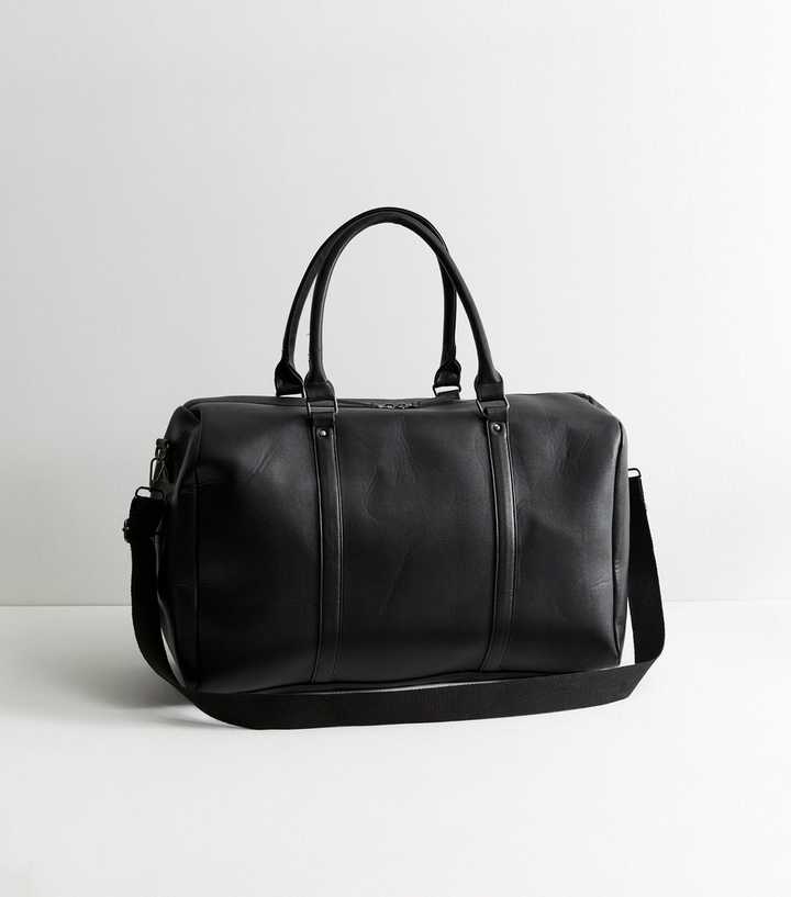 Jack & Jones Black Faux Leather Duffle Travel Bag