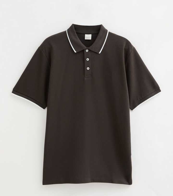 Jack & Jones Dark Brown Contrast Trim Short Sleeve Polo Shirt