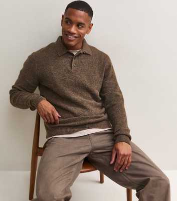 Jack & Jones Dark Brown Brushed Knit Collared Long Sleeve Jumper