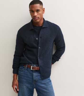 Jack & Jones Navy Regular Collar Souffle Cardigan