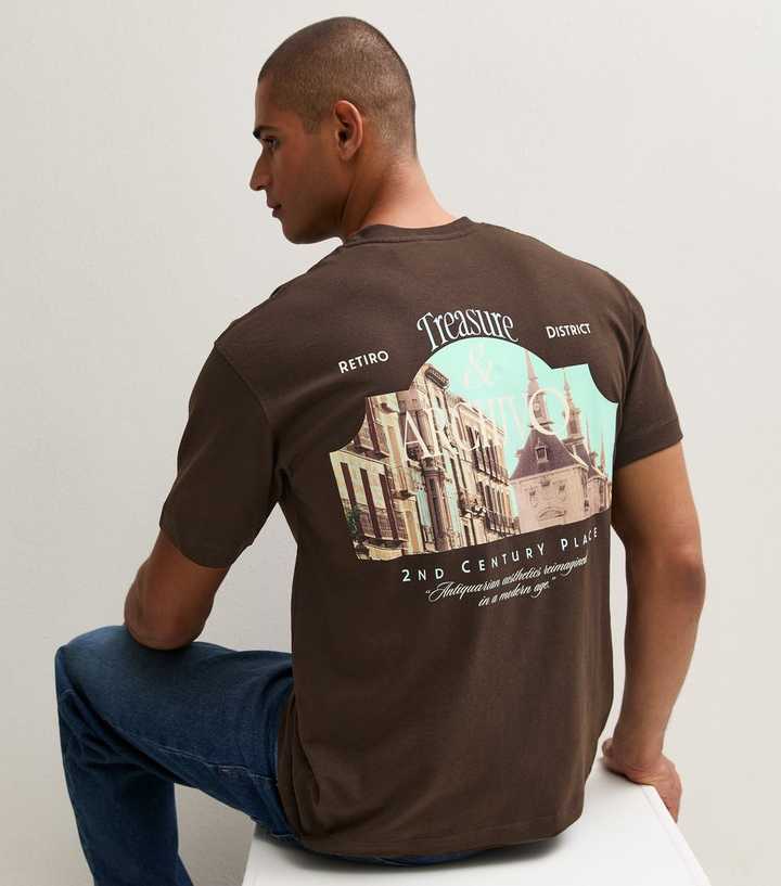 Jack & Jones Dark Brown Cotton Rich Photo Back Graphic T-Shirt
