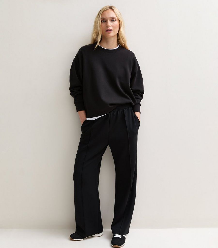 Petite Premium Black Wide Leg Joggers
