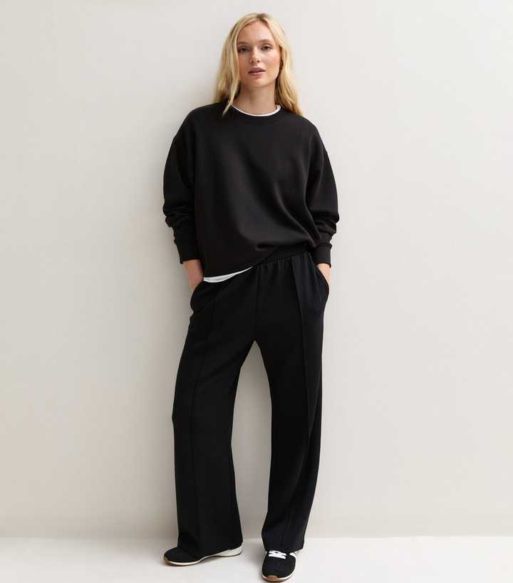 Petite Premium Black Wide Leg Joggers