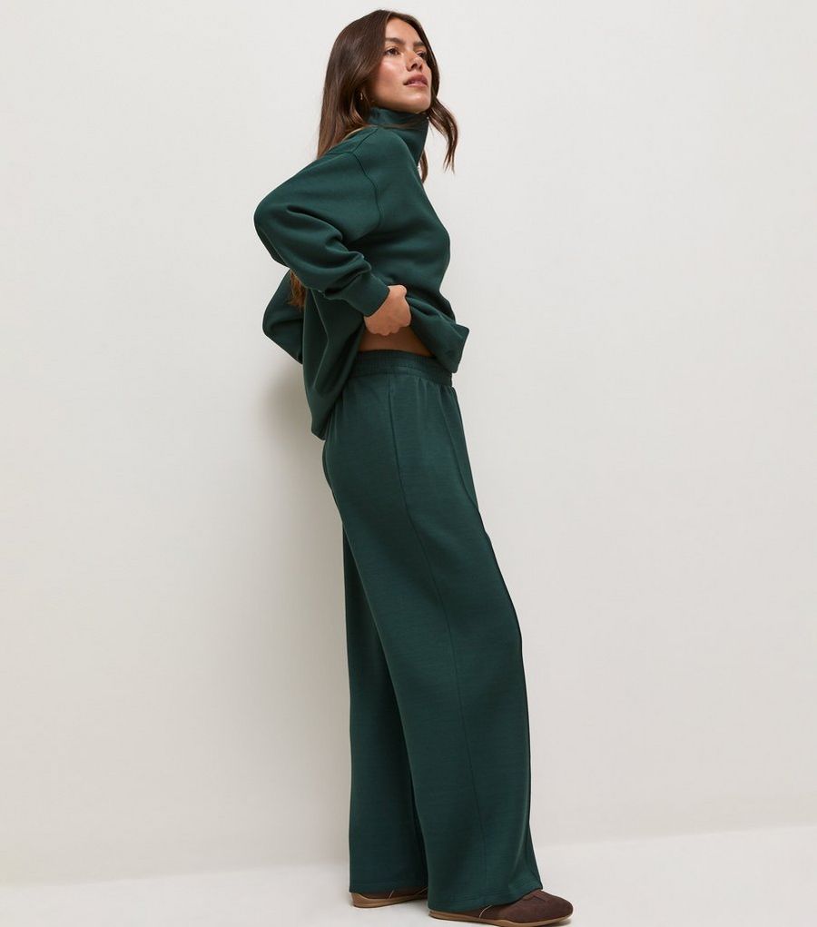 Petite Premium Dark Green Wide Leg Joggers