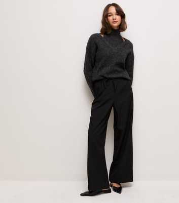 Black Pull On Wide Leg Trousers