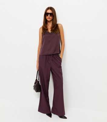 Dark Burgundy Pull On Wide Leg Trousers