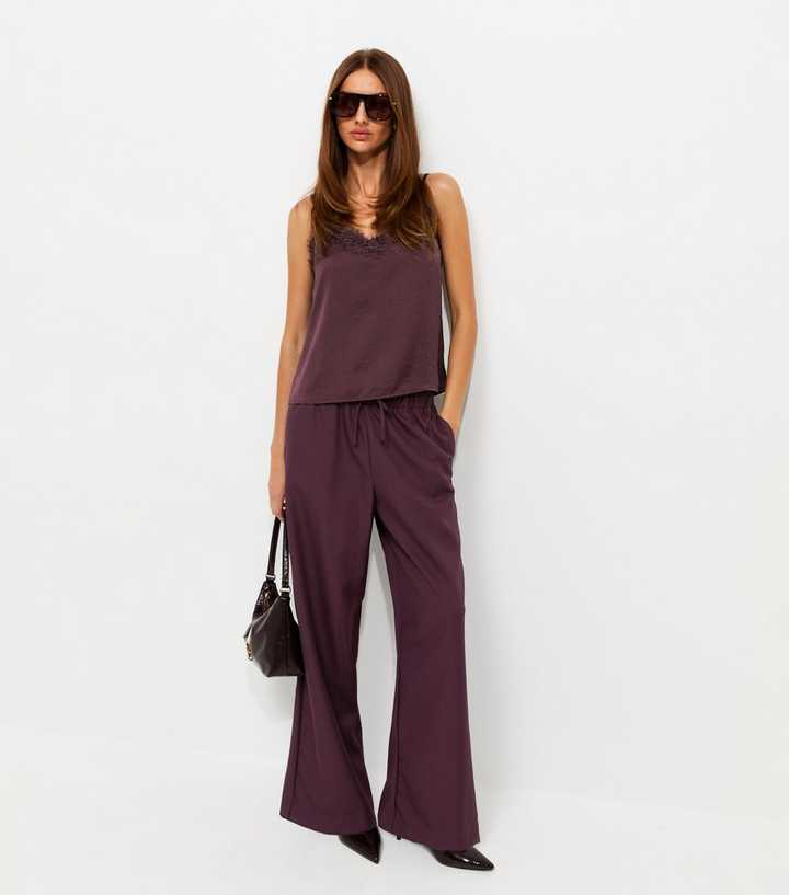Dark Burgundy Pull On Wide Leg Trousers