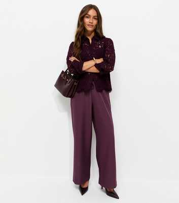 Petite Dark Burgundy Pull On Wide Leg Trousers