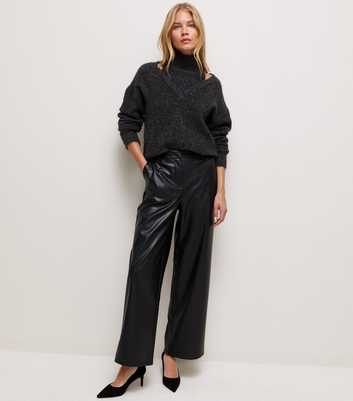 Black Faux Leather Wide Leg Trousers
