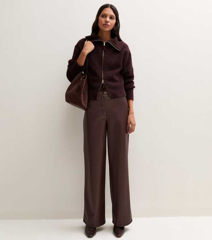 Dark Brown Faux Leather Wide Leg Trousers