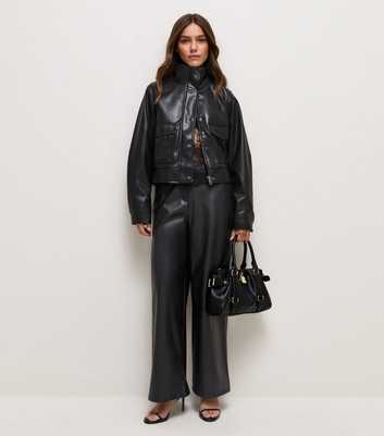 Petite Black Faux Leather Wide Leg Trousers