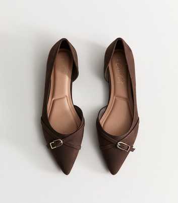 Dark Brown Faux Suede D'Orsay Buckle Pointed Toe Flats