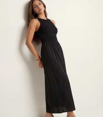 Urban Bliss Black Ribbed Poplin Midi Dress