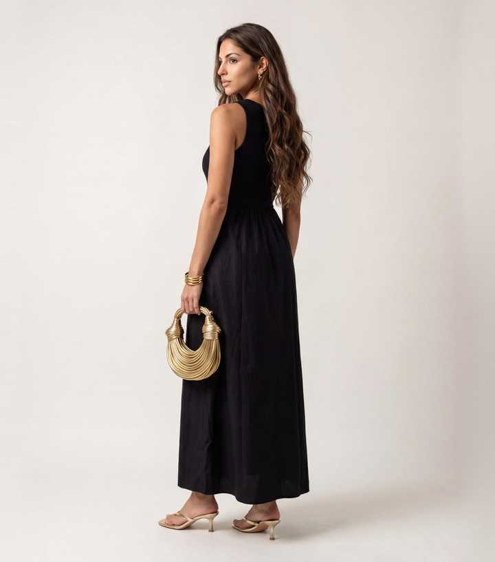 black dress urban Bliss Ribbed Poplin Midi Size:XL(40) and the satin glitter SHEIN LUNE Women's Casual highlight-premium-materials