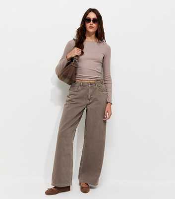 Brown Distressed Wash Wide Leg Jeans