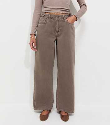 Brown Distressed Wash Wide Leg Jeans