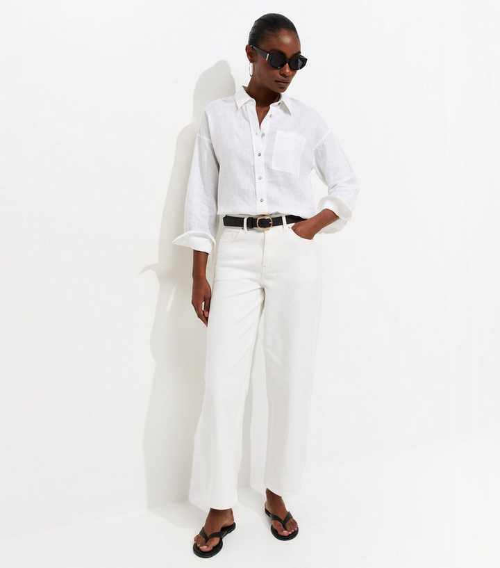 Off White Denim Cropped Tapered Ankle Grazer Barrel Leg Jeans