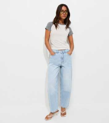 Light Blue Wash Cropped Tapered Barrel Leg Jeans